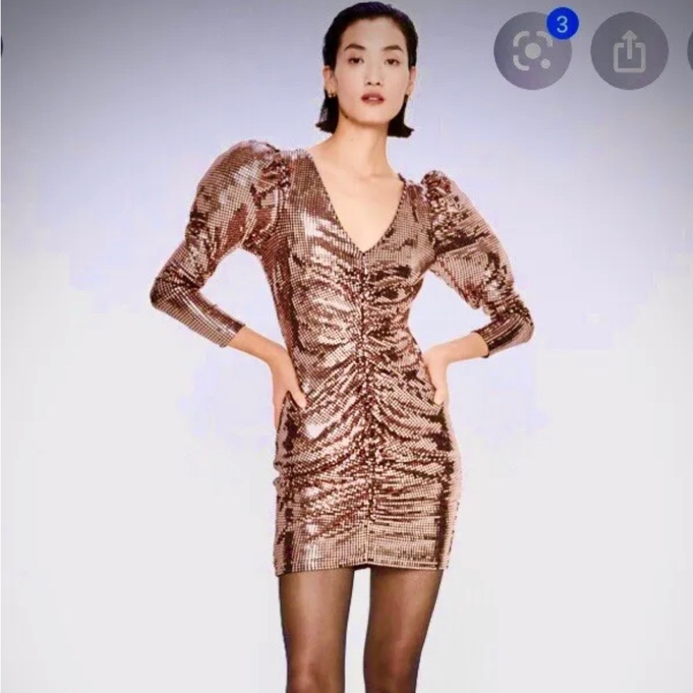 ZARA Rose Gold Holiday Christmas New Year’s Dress Bodycon NWT - Picture 2 of 3